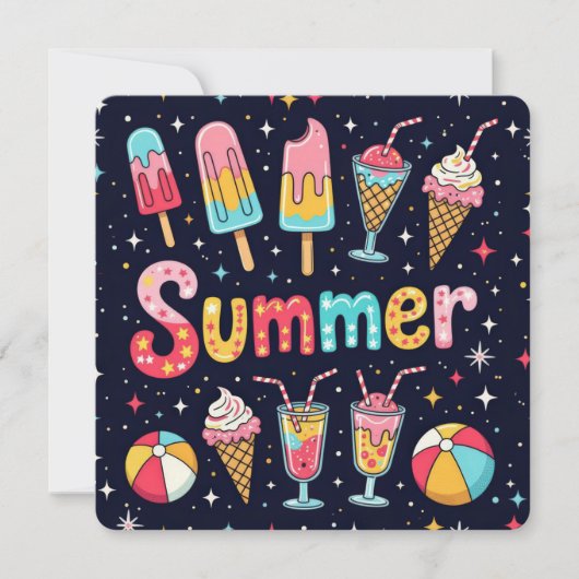 Summer Party Fun Graphics On Black 招待状 (正面)