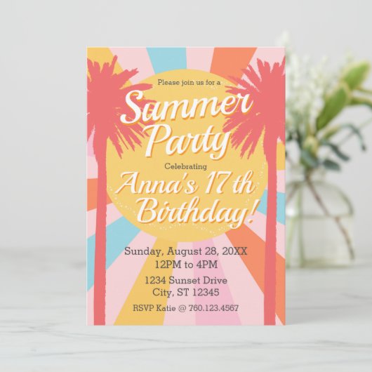Summer Party Palm Birthday Invitation 招待状 (スタンド正面)