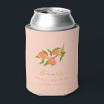 Summer Peach Fruit Boho Bridal Shower Favor 缶クーラー<br><div class="desc">This peach floral bridal shower can cooler features a sweet fruit branch illustration with soft botanical details and elegant lettering. The warm peach tones and delicate greenery create a charming garden party look that feels perfect for bridal showers, brunch celebrations, and outdoor gatherings. Personalize the design with the bride’s name...</div>
