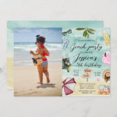 Summer Photo Beach Birthday Party 招待状 (正面/裏面)