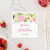 Summer Pink and Yellow Floral Birthday スタンダードカクテルナプキン (インサイチュ)