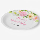 Summer Pink and Yellow Floral Birthday ペーパープレート (アングル)
