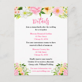 Summer Pink and Yellow Floral Wedding Details エンクロージャーカード