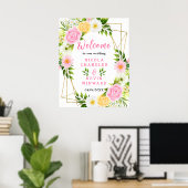Summer Pink and Yellow Flower Wedding Welcome Sign ポスター (ホームオフィス)