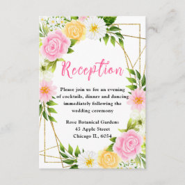 Summer Pink and Yellow Flowers and Foliage エンクロージャーカード