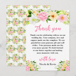 Summer Pink and Yellow Flowers and Foliage サンキューカード