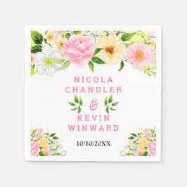 Summer Pink and Yellow Flowers and Foliage スタンダードカクテルナプキン