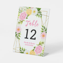 Summer Pink and Yellow Flowers and Foliage 台座サイン