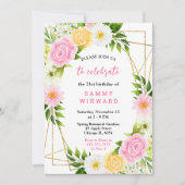 Summer Pink and Yellow Flowers and Foliage 招待状 (正面)