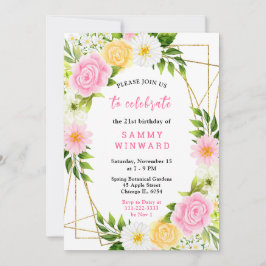 Summer Pink and Yellow Flowers and Foliage 招待状