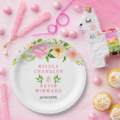 Summer Pink and Yellow Flowers and Foliage Wedding ペーパープレート (パーティー)