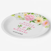 Summer Pink and Yellow Flowers and Foliage Wedding ペーパープレート (アングル)