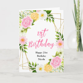 Summer Pink and Yellow Flowers Birthday カード