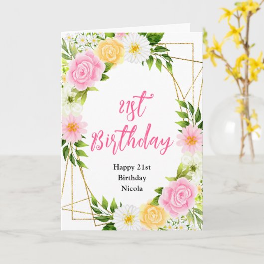 Summer Pink and Yellow Flowers Birthday カード (黄色い花)