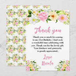 Summer Pink and Yellow Flowers Birthday サンキューカード