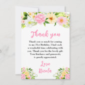 Summer Pink and Yellow Flowers Birthday サンキューカード (正面)
