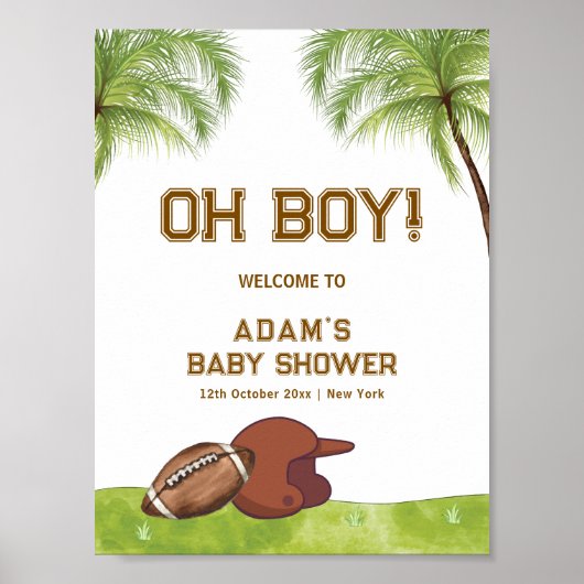 Summer Plam Tree Football Boy Baby Shower Welcome ポスター (正面)