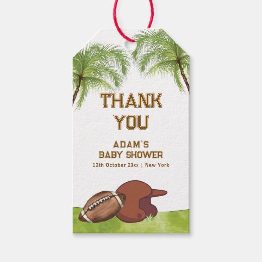 Summer Plam Tree Football Sport Boy Baby Shower ギフトタグ (正面)