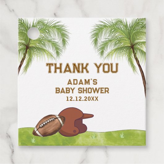 Summer Plam Tree Football Sport Boy Baby Shower  フェイバータグ (正面)