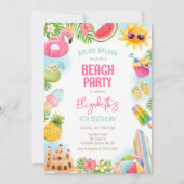 Summer Pool Beach Birthday Party 招待状 (正面)