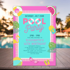 Summer Pool Birthday Bash Girl 招待状