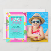 Summer Pool Birthday Bash Girl wIth Photo 招待状 (正面)
