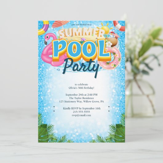 Summer Pool Party 30th Birthday Invitation 招待状 (スタンド正面)