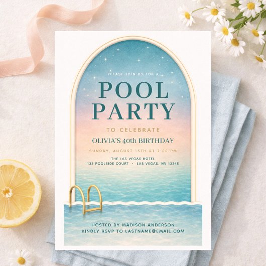 Summer Pool Party 40th Birthday 招待状