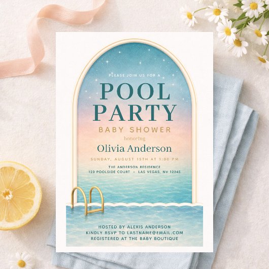 Summer Pool Party Baby Shower 招待状