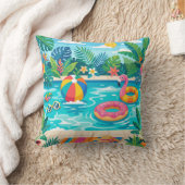 Summer Pool Party Illustration Throw Pillow クッション (ブランケット)