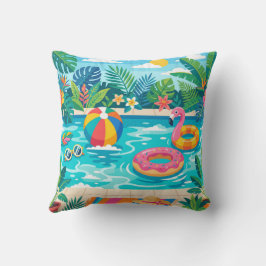 Summer Pool Party Illustration Throw Pillow クッション