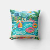 Summer Pool Party Illustration Throw Pillow クッション (正面)