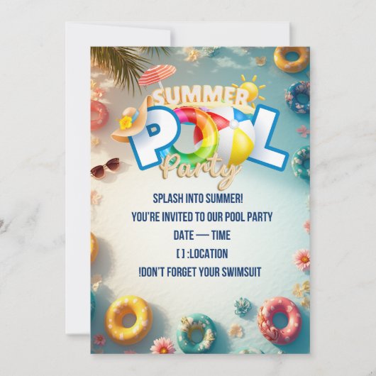  Summer Pool Party Invitation 招待状 (正面)