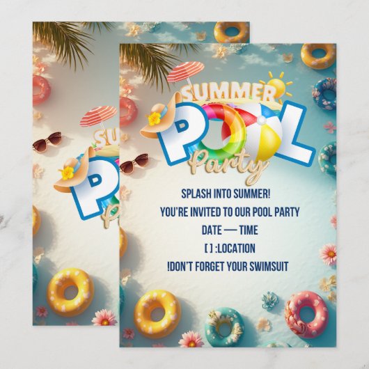  Summer Pool Party Invitation 招待状 (正面/裏面)