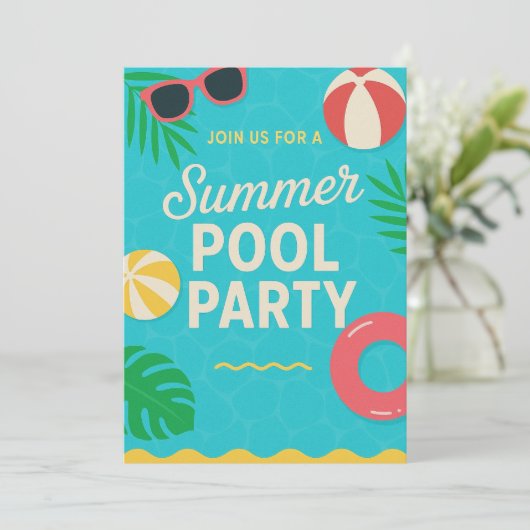 Summer Pool Party Invitation | Bright Tropical 招待状 (スタンド正面)