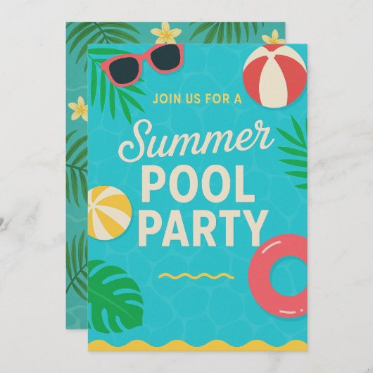 Summer Pool Party Invitation | Bright Tropical 招待状 (正面/裏面)