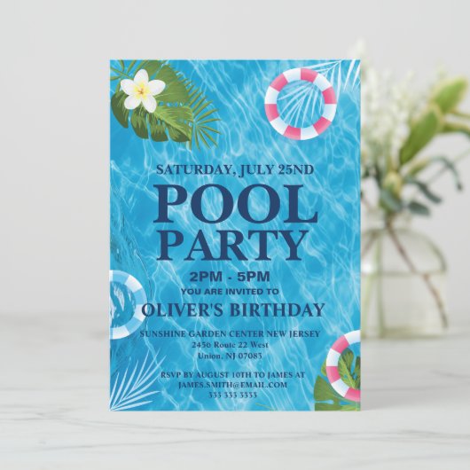 summer Pool Party,Swimming Birthday Invitation 招待状 (スタンド正面)