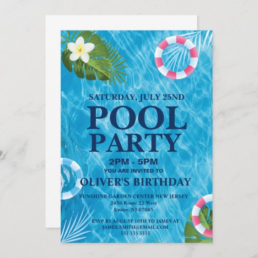 summer Pool Party,Swimming Birthday Invitation 招待状 (正面/裏面)