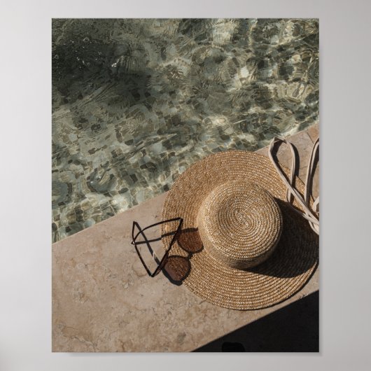 Summer Poolside Aesthetic Straw Hat ポスター (正面)