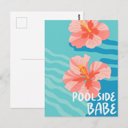 Summer Poolside Hibiscus Flower Vacation ポストカード (正面/裏面)