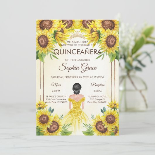 Summer Quinceanera Garden Sunflowers Birthday 招待状 (スタンド正面)