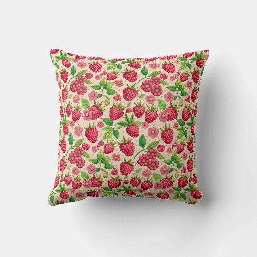 Summer Raspberry Garden Botanical Fruit Pattern クッション (裏面)