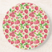 Summer Raspberry Garden Botanical Fruit Pattern コースター (正面)