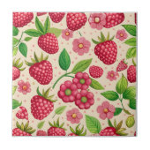 Summer Raspberry Garden Botanical Fruit Pattern タイル (正面)