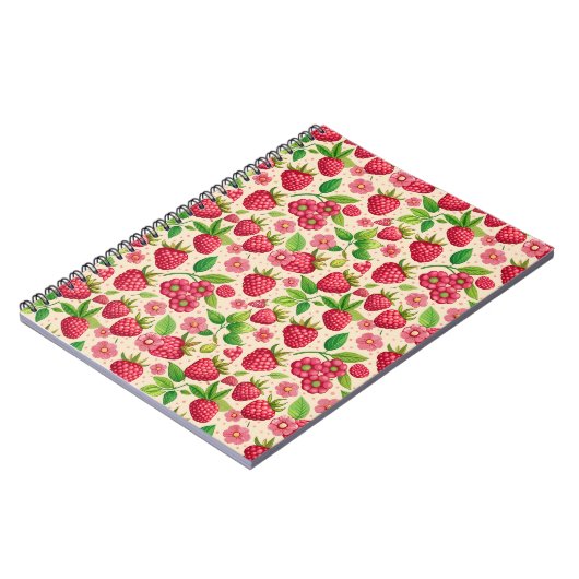 Summer Raspberry Garden Botanical Fruit Pattern ノートブック (左側)