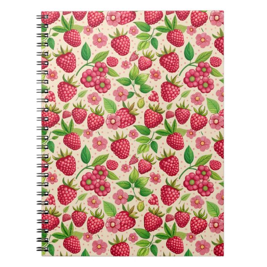Summer Raspberry Garden Botanical Fruit Pattern ノートブック (正面)