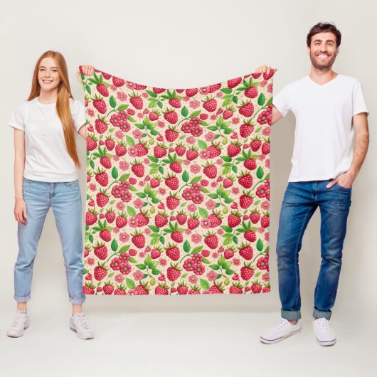 Summer Raspberry Garden Botanical Fruit Pattern フリースブランケット (インサイチュ)