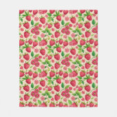 Summer Raspberry Garden Botanical Fruit Pattern フリースブランケット (正面)