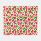 Summer Raspberry Garden Botanical Fruit Pattern フリースブランケット (正面(横))