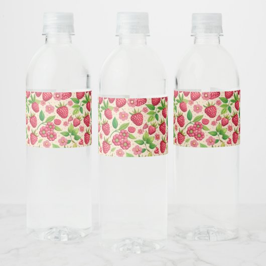 Summer Raspberry Garden Botanical Fruit Pattern ペットボトルラベル (ボトル)